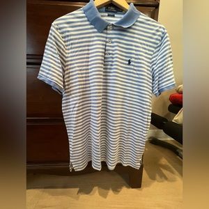 POLO Ralph Lauren Classic Fit light blue&white stripe verified LG shirt.